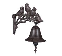 Relaxdays Clochette de porte en fonte, Motif oiseau, Antique, Style maison de campagne Cloche murale décoration, brun