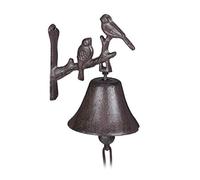 Relaxdays Clochette portière Fonte, en Lot de 2, Motif Oiseau Cloche Antique Sonnette Murale Résistant température Brun Corde