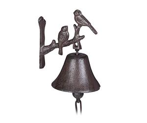 Relaxdays Clochette portière Fonte, en Lot de 2, Motif Oiseau Cloche Antique Sonnette Murale Résistant température Brun Corde