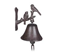 Relaxdays Clochette portière Fonte Motif Oiseau Cloche Antique Rustique Sonnette Murale Résistant température Décor Jardin Brun Carillon Corde, Marron