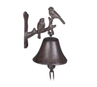Relaxdays Clochette portière Fonte Motif Oiseau Cloche Antique Rustique Sonnette Murale Résistant température Décor Jardin Brun Carillon Corde, Marron