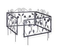 Relaxdays Clôture décorative de Jardin en métal, 4 Panneaux extérieurs avec Feuilles, Bordure de Jardin Vintage, 2,25 m, Noir