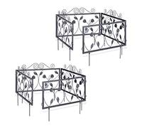 Relaxdays Clôture décorative de Jardin en métal, 8 Panneaux extérieurs avec Feuilles, Bordure de Jardin Vintage, 4,5 m, Noir