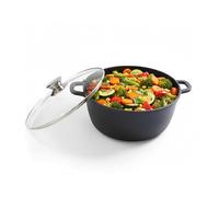 Relaxdays Cocotte antiadhésive, H x D 12,5 x 28 cm, Aluminium coulé, Couvercle Verre, Induction, Noire