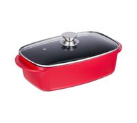 Relaxdays Plat à gratin avec Couvercle en Verre, cocotte 5 L, antiadhésif, pour plaques électriques & au gaz, Rouge