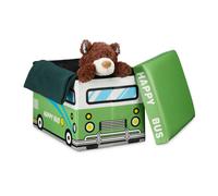 Relaxdays Coffre à jouets similicuir boîte à jouets couvercle tabouret pouf enfant pliable H x l x P: 32 x 48 x 32 cm capacité 37 L, bus