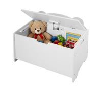 Relaxdays Coffre à Jouets Motif Ours avec Couvercle, H x L x P 48 x 60 x 38 cm, Chambre d'enfant, MDF Blanc