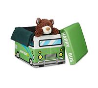 Relaxdays Coffre à jouets similicuir boîte à jouets couvercle tabouret pouf enfant pliable H x l x P: 32 x 48 x 32 cm capacité 37 L, bus