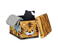 Relaxdays Coffre à jouets similicuir boîte à jouets couvercle tabouret pouf enfant pliable H x l x P: 32 x 48 x 32 cm capacité 37 L, bus safari