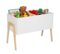 Coffre à Jouets Relaxdays pour Enfants, Design scandinave, H x L x P : 45 x 60 x 30 cm, MDF, Blanc/Nature.