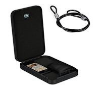 Relaxdays Coffre-Fort verrouillable, 2 clés, Nomade, câble de sécurité, Acier, H x L x P: 5 x 17 x 25 cm, Noir