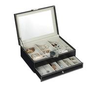 Relaxdays Coffret à Bijoux, 2 Niveaux, Miroir, Effet Optique Cuir, Boucles d’Oreilles, Chaines, HlP 13x35x25cm,Noir