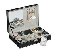 Relaxdays Coffret à Montres, 8 Compartiments, Organiseur pour Bijoux, Aspect Cuir, Velours, HxLxP : 8x30x20,5 cm, Noir
