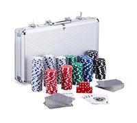 Relaxdays Coffret de 300 jetons de poker laser 2 cartes 5 cubes Bouton Dealer Mallette en aluminium verrouillable Argenté