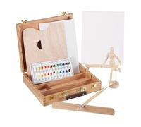 Relaxdays Coffret de peinture,22 pièces set peintre,bois Mannequin,palette de mélange, pinceau, chevalet, toile,couleurs