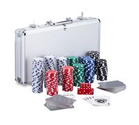 Relaxdays Coffret poker 300 jetons laser 2 cartes 5 dés bouton Dealer mallette aluminium argenté