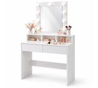 Relaxdays Coiffeuse avec miroir Hollywood éclairage 2 tiroirs 140 x 80 x 40 cm table de maquillage blanche