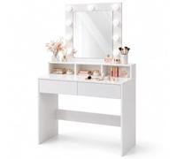 Relaxdays Coiffeuse avec Miroir Hollywood, éclairage, Blanche | 2 tiroirs, 3 modes d'éclairage, luminosité réglable, H x L x P : 140 x 80 x 40 cm, coiffeuse