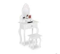 Relaxdays Coiffeuse pour enfant, miroir & tabouret, HxLxP: 110x50x30 cm, à partir de 3 ans, meuble de chambre, blanc