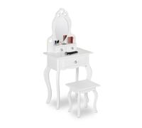 Relaxdays Coiffeuse pour Enfant, Miroir & Tabouret, HxLxP: 110x50x30 cm, à partir de 3 Ans, Meuble de Chambre, Blanc