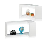 Relaxdays Coin étagère d’Angle Lot de 2 Plateau Mural Suspendu Design Moderne Flottant, Blanc
