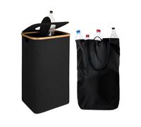 Relaxdays Collecteur de Bouteilles consignées 100 l, Sac Lavable, Couvercle, Feutre, Noir, 70 x 42 x 34 cm