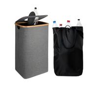 Relaxdays Collecteur de bouteilles consignées 100 l, sac lavable, gris | H x L x P : 70 x 42 x 34 cm, avec couvercle
