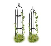 Relaxdays Obélisque de jardin, Colonne rosier, Arche plante grimpante, Set de 2 métal Cage rose H 139 et 149 cm, noir