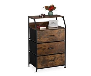 Relaxdays Commode, 3 tiroirs, 2 Surfaces, Livres et déco, Commode étagère Industrie, HxLxP : 96,5x61x42 cm, Brun/Noir