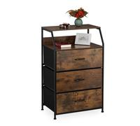 Relaxdays Commode, 3 tiroirs, 2 Surfaces, Livres et déco, Commode étagère Industrie, HxLxP : 96,5x61x42 cm, Brun/Noir