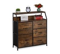 Relaxdays Commode, 5 tiroirs, 2 Surfaces, Livres et déco, Commode étagère Industrie, HxLxP : 92 x 84 x 32 cm, Brun/Noir