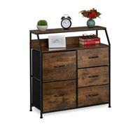 Relaxdays Commode, 5 tiroirs, 2 Surfaces, Livres et déco, Commode étagère Industrie, HxLxP : 92 x 84 x 32 cm, Brun/Noir
