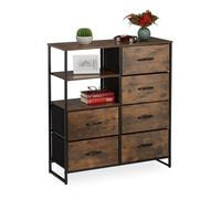 Relaxdays Commode, 6 tiroirs, 3 surfaces, Livres et déco, commode étagère industrie, HxLxP : 92 x 84 x 32 cm, brun/noir