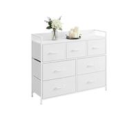 Relaxdays Commode 7 tiroirs en Tissu, métal, MDF, Blanc | H x L x P : 98 x 85 x 28,5 cm, salon, chambre, couloir