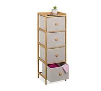 Relaxdays Commode étroite, HLP : 94 x 31 x 30 cm, 4 tiroirs en Tissu, Chambre, Salon, Bambou & Tissu, Beige/Nature