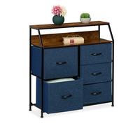 Relaxdays Commode à 5 tiroirs, 2 Surfaces, HLP : 87 x 84 x 30 cm, Meuble de Rangement, Chambre, Salon, Bleu/Marron