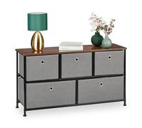 Relaxdays Commode à 5 tiroirs, HLP : 54,5 x 100 x 30 cm, Meuble de Rangement, Style Industriel, Buffet, Gris/Marron