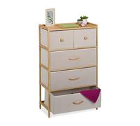 Relaxdays Commode à 5 tiroirs, Meuble Chambre et Salon, HLP : 94 x 58 x 32,5 cm, Tissu, Bambou, Beige/Nature