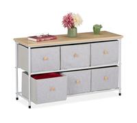 Relaxdays Commode à 6 tiroirs, mélange de matériaux, HLP 51x87x32 cm, pour l'entrée ou la Chambre, Gris Clair et Nature