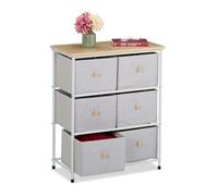 Relaxdays Commode à 6 tiroirs, mélange de matériaux, HLP 73x60x32 cm, pour l'entrée ou la Chambre, Gris Clair et Nature