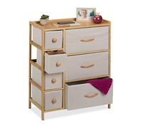 Relaxdays Commode à 7 tiroirs, HLP :73 x 61,5 x 32,5 cm, Meuble de Rangement, Chambre, Salon, Beige/Nature