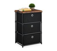 Relaxdays Commode, avec 3 tiroirs en Tissu, Structure en métal, 65x43x33 cm, pour Le Salon ou l'entrée, Noir et Marron