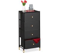 Relaxdays Meuble de Rangement, HxLxP : 98,5 x 46 x 30 cm, 4 tiroirs, Commode Tissu & Acier, Compartiments, Noir - doré
