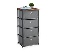 Relaxdays Commode, avec 4 tiroirs en Tissu, Structure en métal, 85x43x33 cm, pour Le Salon ou l'entrée, Gris et Marron