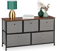 Relaxdays Commode à 5 tiroirs, HLP : 54,5 x 100 x 30 cm, Meuble de Rangement, Style Industriel, Buffet, Gris/Marron