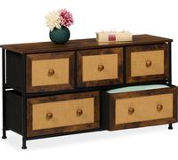 Relaxdays Commode à 5 tirors, Aspect rotin, Chambre, Couloir, HLP : 54,5x100x32,5 cm, Meuble de Rangement, Marron/Noir