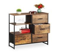 Relaxdays Commode de Style Industriel, HLP 71,5 x 84 x 32,5 cm, métal, Aspect Bois, avec 4 tiroirs, Buffet, Marron/Noir