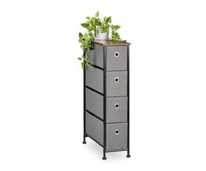 Relaxdays Commode étroite, 4 tiroirs, Style Industriel, Petit Meuble, Salon, Chambre, HLP : 76 x 20 x 48 cm, Marron/Gris
