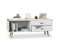 Relaxdays Commode Lowboard coins arrondis en blanc meuble TV buffet avec tiroirs HxlxP: 48 x 120 x 40 cm, blanc