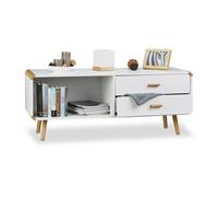 Relaxdays Commode Lowboard coins arrondis en blanc meuble TV buffet avec tiroirs HxlxP: 48 x 120 x 40 cm, blanc